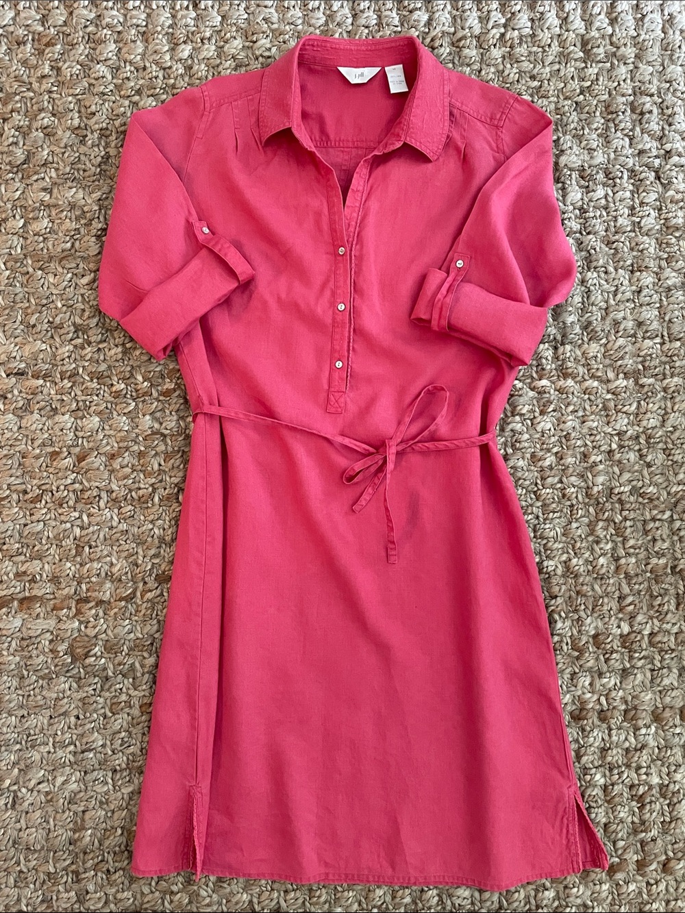 J. Jill 100% Linen Coral Blush Belted Shirt Dress Medium M - Picture 3 of 11